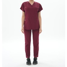 Oden Lycra Bordo Yarasa Kol Likralı Tek Üst Scrubs Cerrahi Forma