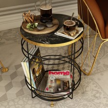 Bino Sehpa Avangart Gold Ayaklı Çelik Yan Orta Sehpa Gold Rafli Modern Metal Zigon Sehpa Çiçeklik