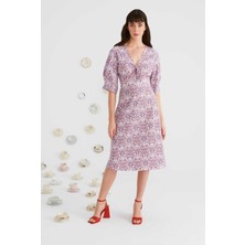 ROMAN V Yakalı Midi Boy Elbise Standart Renk Y2211047_089