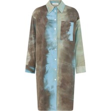 ROMAN Renkli Midi Boy Elbise Turkuaz-Kahve K2211029_203