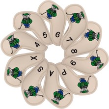 Lnshop 10PCS Golf Demir Headcover Golf Kama Demir Koruyucu Headcover, Işlemeli 4-9, P, S, A, X, Baş Koruyucu, Haki (Yurt Dışından)