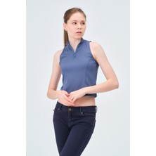 Asena Mila Yakası Fermuarlı Kaşkorse Fıtted/vücuda Oturan Denim Mavi Crop