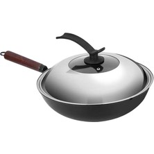 Perfk Demir Wok Tavalı Kapaklar Omletler Için Tavan Tavası Kızarmış Ekmek Balığı Tost 32CM Düz (Yurt Dışından)