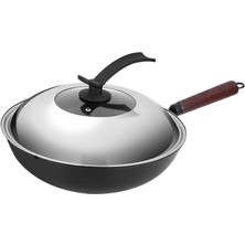 Perfk Demir Wok Tavalı Kapaklar Omletler Için Tavan Tavası Kızarmış Ekmek Balığı Tost 32CM Düz (Yurt Dışından)