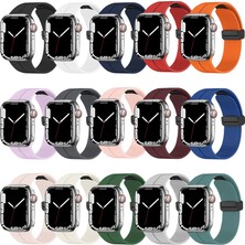 Case 4U Apple Watch Ultra 49mm Metal Tokalı Kordon Kayış Bileklik Silikon KRD-84 Mavi