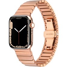 Case 4U Apple Watch Ultra 49mm Uyumlu Metal Baklalı Stainless Paslanmaz Çelik Kordon Açılır Kapanır Tokalı Kızkaç KRD-79 Rose Gold