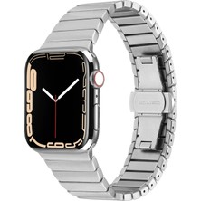 Case 4U Apple Watch Series 8 7 6 Se 5 4 3 2 1 Uyumlu 42MM 44MM 45MM Metal Baklalı Stainless Paslanmaz Çelik Kordon Açılır Kapanır Tokalı Kızkaç KRD-79 Gümüş