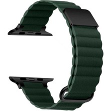 Case 4U Apple Watch Series 8 7 6 Se 5 4 3 2 1 Uyumlu 38MM 40MM 41MM Nike Kordon Pu Deri Baklalı Metal Tokalı Klipsli Kayış KRD-78 Koyu Yeşil