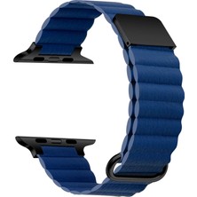 Case 4U Apple Watch Series 8 7 6 Se 5 4 3 2 1 Uyumlu 38MM 40MM 41MM Nike Kordon Pu Deri Baklalı Metal Tokalı Klipsli Kayış KRD-78 Lacivert