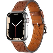 Case 4U Apple Watch Series 8 7 6 Se 5 4 3 2 1 Uyumlu 42MM 44MM 45MM PU Deri Kordon Strap Kayış KRD-76 Kahverengi