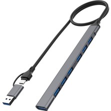 Perfk USB 3.0 ve USB 2.0 Adaptörü Dark Gri 7 Bağlantı Noktasına Taşınabilir USB Bir USB C Hub Uzantıları (Yurt Dışından)