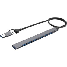 Perfk USB 3.0 ve USB 2.0 Adaptörü Dark Gri 7 Bağlantı Noktasına Taşınabilir USB Bir USB C Hub Uzantıları (Yurt Dışından)