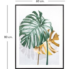 Herdekora Siyah Ahşap Çerçeveli Palmiye Yaprağı Kanvas Tablo Gold-Yeşil 60X3X80