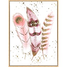 Herdekora Doğal Ahşap Çerçeveli Gold Kabartmalı Kuş Tüyü Figürlü Kanvas Tablo S