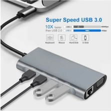 Bastore USB Type C To HDMI 4K 30hz VGA 1080P Ethernet USB Hub Kart Okuyucu Pd 87W Çevirici Kablo