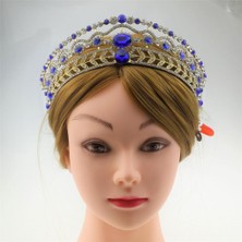 Bawei Gelin Mücevher Seti Crystal Tiara Head Band Küpe Düğün Aksesuar - Mavi (Yurt Dışından)