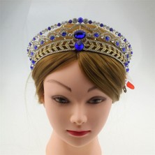 Bawei Gelin Mücevher Seti Crystal Tiara Head Band Küpe Düğün Aksesuar - Mavi (Yurt Dışından)