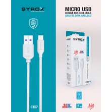 Syrox C107 Micro USB Hızlı Şarj ve Data Kablosu 1mt 3.0A 18W Beyaz