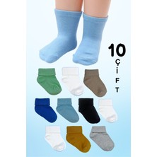 Akface Organik 10'lu Premium Renkler Kutulu Yıkanmış Erkek Yeni Doğan ve Bebek Çorabı 0-2 Yaş