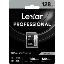 Lexar 128GB 1066X SDXC UHS-I 4K UHD V30 U3 C10 160MB/sn Hafiza Kartı (Silver Series)
