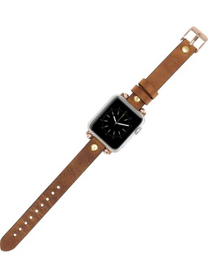 Bouletta Apple Watch Uyumlu Uyumlu Deri Kordon 38-40-41MM Gt G19 Taba