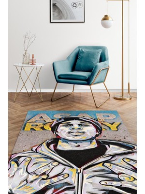 Homshtag Asap Rocky Renkli Müzisyen Halı Müzsik Severe Hediyelik Halı Geometrik Figürlü Halı
