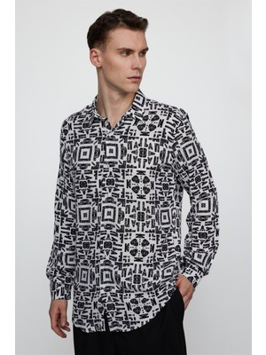 Tudors Slim Fit Dar Kesim Uzun Kol Baskılı Desen Viskon Spor Erkek Çok Renkli Gömlek