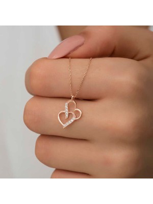 Himarry 925 Ayar Gümüş Rose Birleşmiş Kalpler Kadın Gümüş Kolye