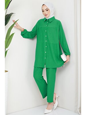 Hafsa Mina Kat Gömlekli Bürümcük Ikili Takım Yeşil