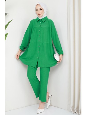 Hafsa Mina Kat Gömlekli Bürümcük Ikili Takım Yeşil