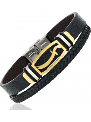 Herşey Nota Zülfikar Kılıcı Deri Çelik Bileklik