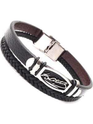 Herşey Nota Atatürk Imzalı Erkek Çelik Deri Bileklik Beyaz Model