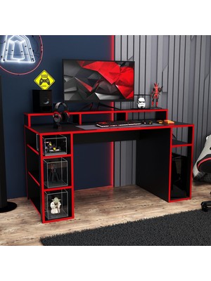 Bimossa Dina Oyuncu Masası Siyah Kırmızı 140 cm
