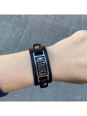 Herşey Nota Metallica Grubu Deri Siyah Bileklik