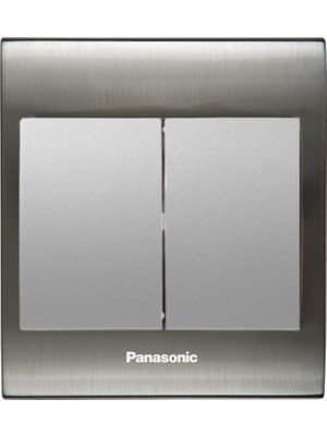 Panasonic Thea Blu Ikili Anahtar Çerçeve Inox + Beyaz Kapak Metalik Beyaz