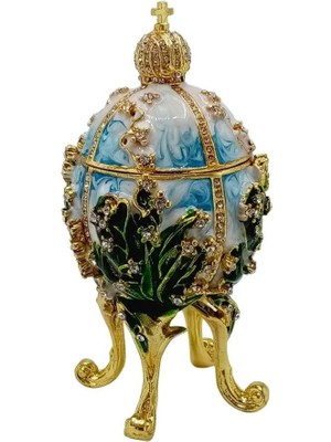Dünyadan Hediyeler Faberge Yumurta Swarovski Taşlı Lüks Mücevher Kutusu Mavi Yeşil 12CM Hediyeli