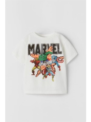 Mojo Bebek Mojo Erkek Çocuk Marvel Desenli T-Shirt 1821 Beyaz