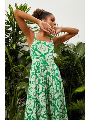 Koton Kadın Çapraz Askılı Çiçekli Uzun Elbise 3SAK80180EW