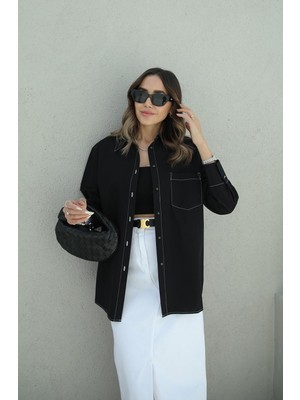 Havoş Siyah Dikiş Detaylı Pamuklu Gömlek