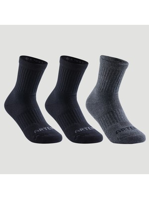Decathlon ARTENGO Çocuk Orta Boy Konçlu Spor Çorabı - 3 Çift - Siyah / Gri - RS500
