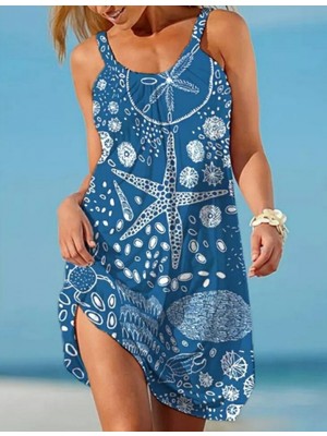 Poppytex Kadın Askılı Deniz Yıldızı Desen Gipeli Süprem Elbise