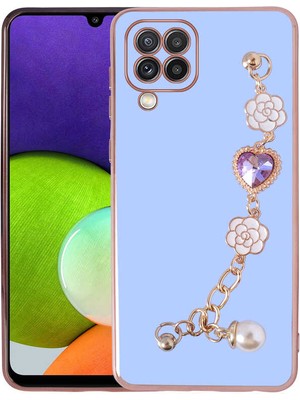 Heptek İletişim Samsung Galaxy A22 4g Kılıf Çiçek Desenli Askılı Tutamaçlı Kamera Korumalı Kapak (Taka)