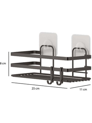 Sas Haus Ömür Boyu Paslanmaz Yapışkanlı Banyo Düzenleyici Şampuanlık Tek Katlı Duş Rafı 2 Adet Siyah Lm -01