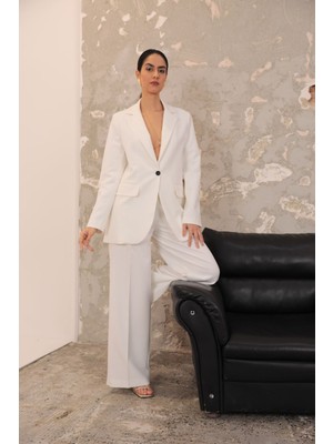 ADN Avm Atlas Kumaş Oversize Kadın Ceket-Ekru