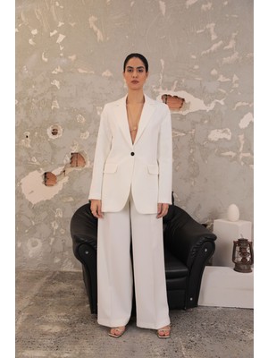 ADN Avm Atlas Kumaş Oversize Kadın Ceket-Ekru
