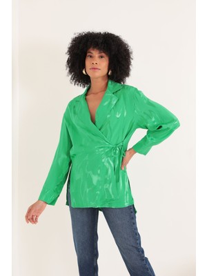 ADN Avm Jakar Kumaş Desenli Kadın Ceket-Yeşil