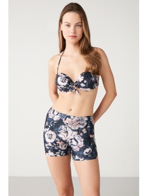 Kom Roseles Kaplı Telli Yarım Push Uplı Çıkarılabilir Askılı Şortlu Bikini