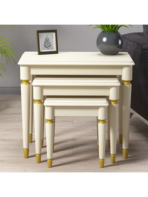 Hoopsii Happy Mdf ve Lake Boya, Krem 3lü Zigon Sehpa Takımı, Krem Ayak