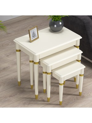 Hoopsii Happy Mdf ve Lake Boya, Krem 3lü Zigon Sehpa Takımı, Krem Ayak