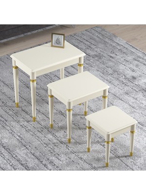 Hoopsii Happy Mdf ve Lake Boya, Krem 3lü Zigon Sehpa Takımı, Krem Ayak
